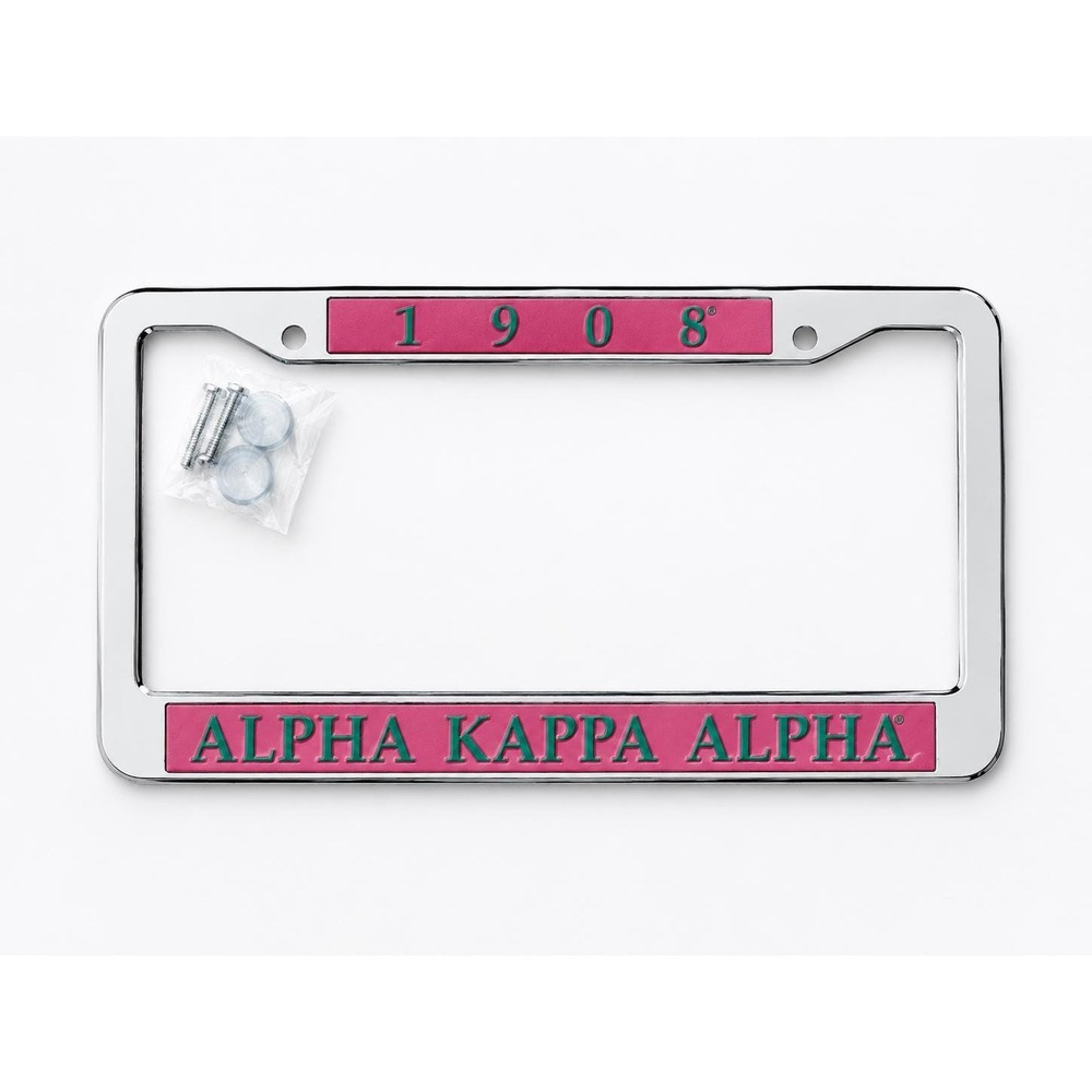 AKA License Plate Frame Alpha Kappa Alpha 1908 Pink Green Stainless Steel